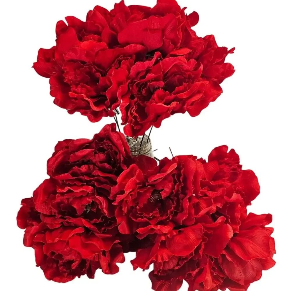 Artificial Red Peony Flower 20 Stems 6 Inch Large Faux Silk Wedding Floral Decor
